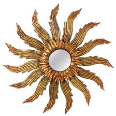 French Double Layered Giltwood Sunburst Mirror in Baroque Style 10