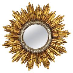 French Baroque Style Giltwood and Silver Sunburst Mirror