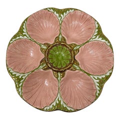 Estate Hand-Painted Ceramic Pink, Gold & Sage Green Oyster Plate Circa 1940-1950