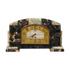 Art Deco Tessellated Marble , Onyx  & Brass Mantlepiece Clock signed Ucra 