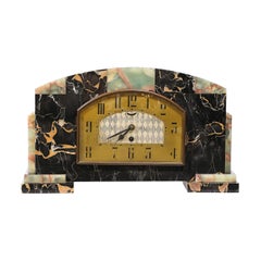 Art Deco Tessellated Marble , Onyx  & Brass Mantlepiece Clock signed Ucra