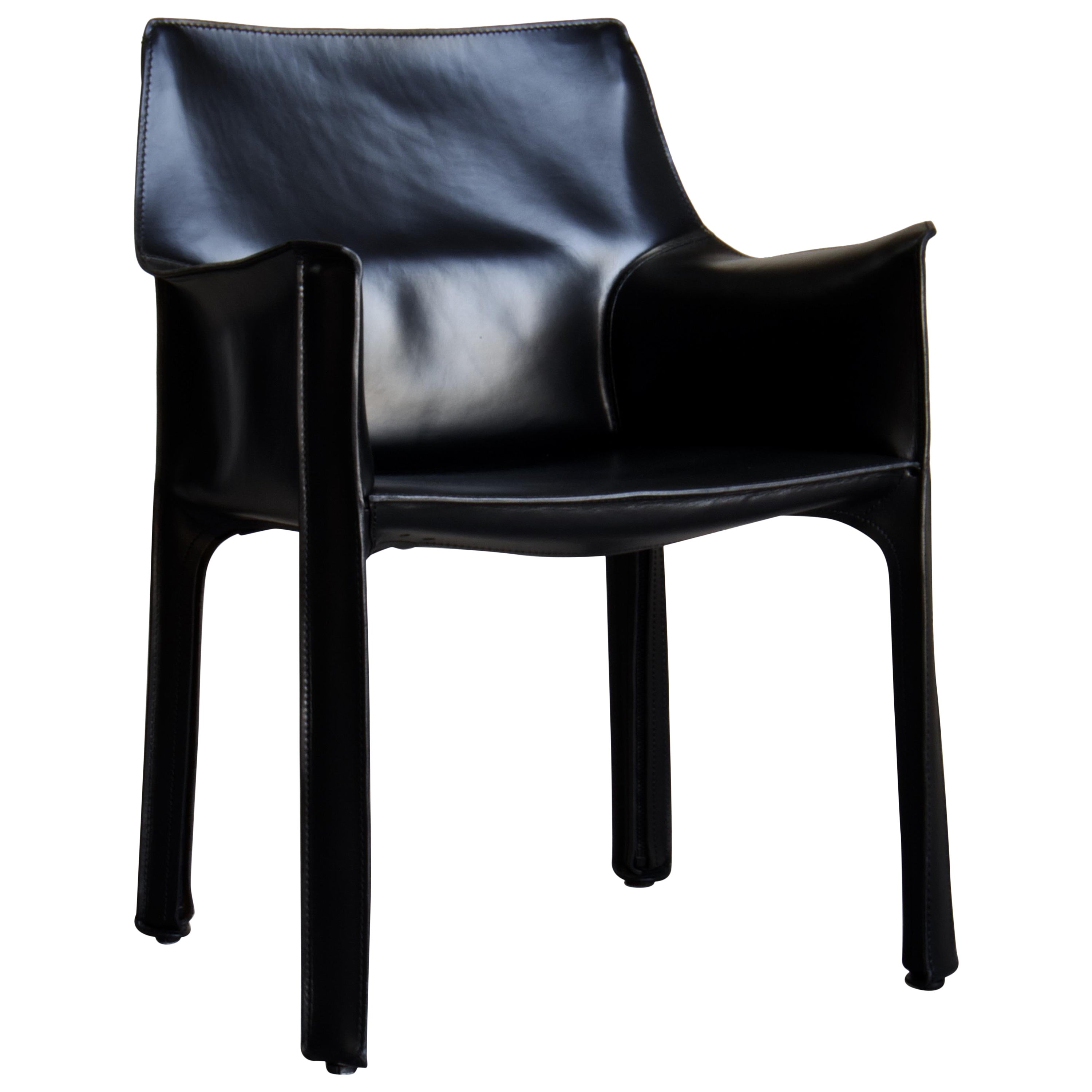 6 Mario Bellini CAB 413 Armchairs in Black Leather for Cassina, 1980s Italy For Sale