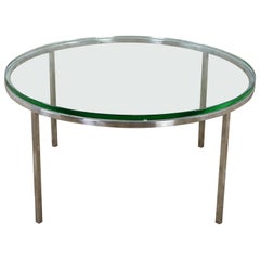 Table basse ou grande table d'appoint moderne en chrome et verre rond de style MCM 