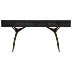 Table console Crescent en chêne noirci et bronze