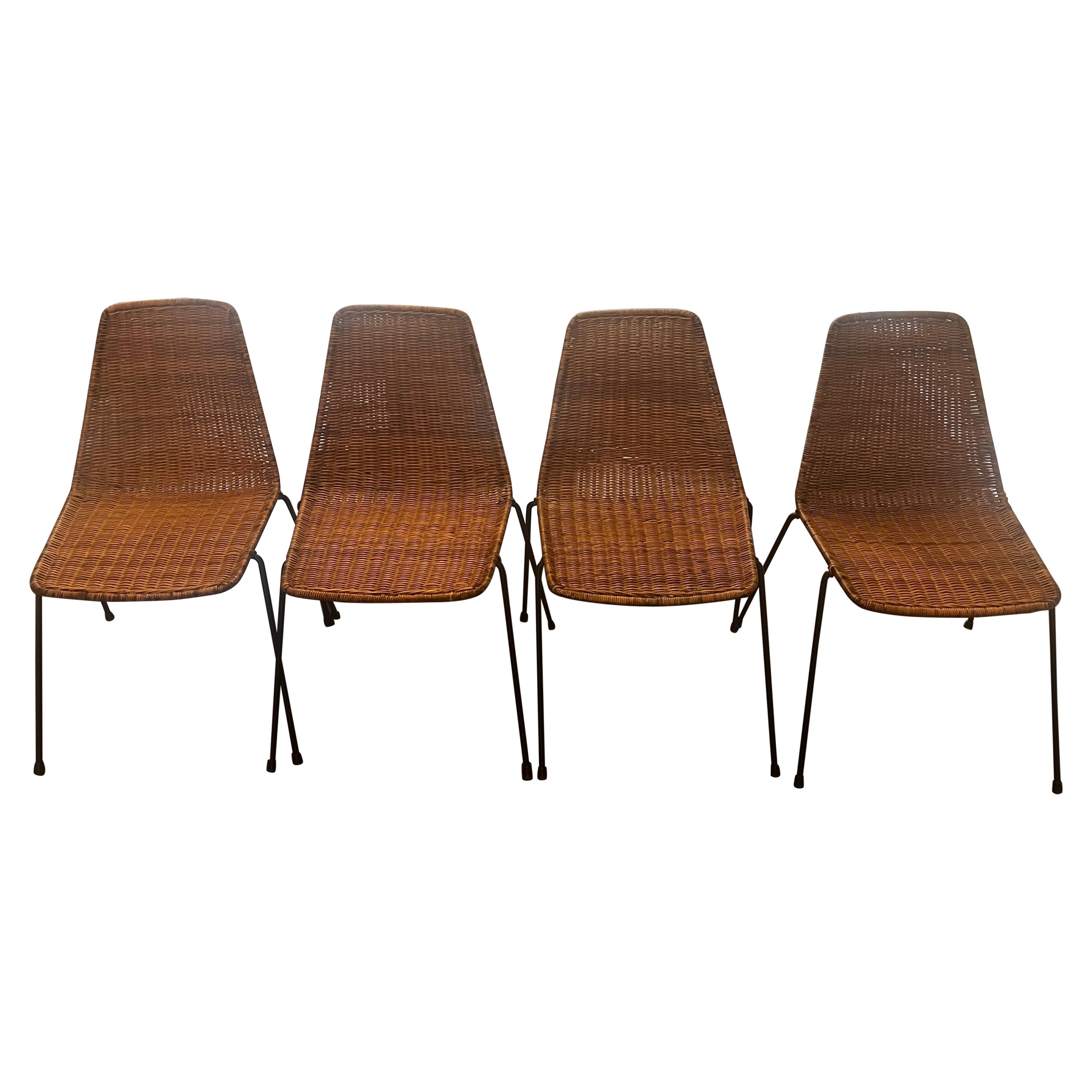 1960s Italian Wicker Dining Chairs by Gian Franco Legler, Set of 4 For Sale