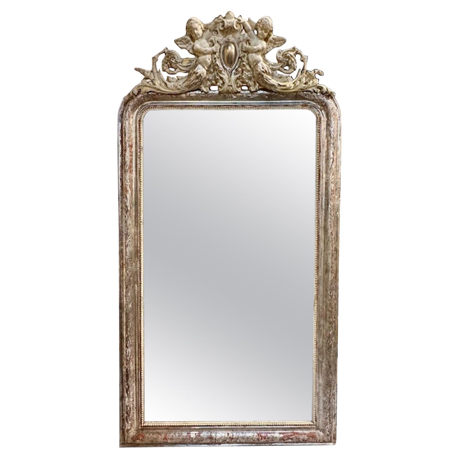 19th Century Silver French Louis Philippe Carved Mirror For Sale