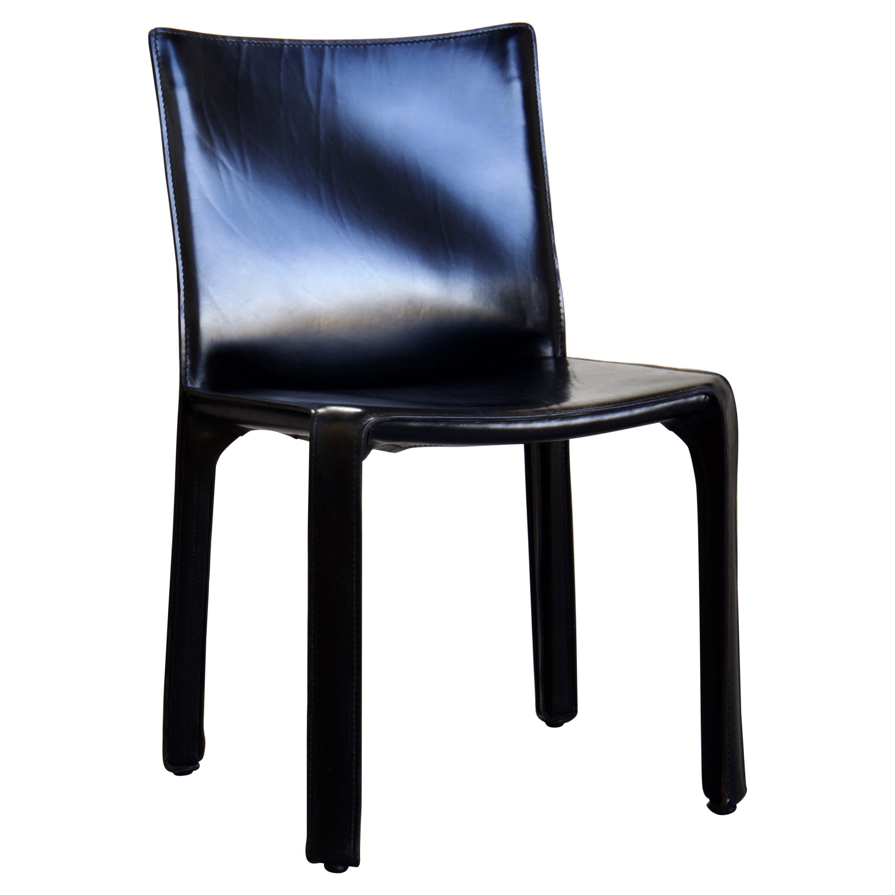 12 Mario Bellini CAB 412 Stühle aus schwarzem Sattelleder für Cassina