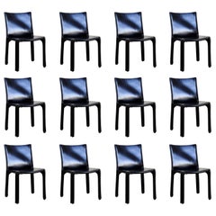 Vintage 12 Mario Bellini CAB 412 Chairs in Black Saddle Leather for Cassina