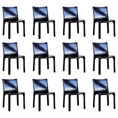 12 Mario Bellini CAB 412 Chairs in Black Saddle Leather for Cassina