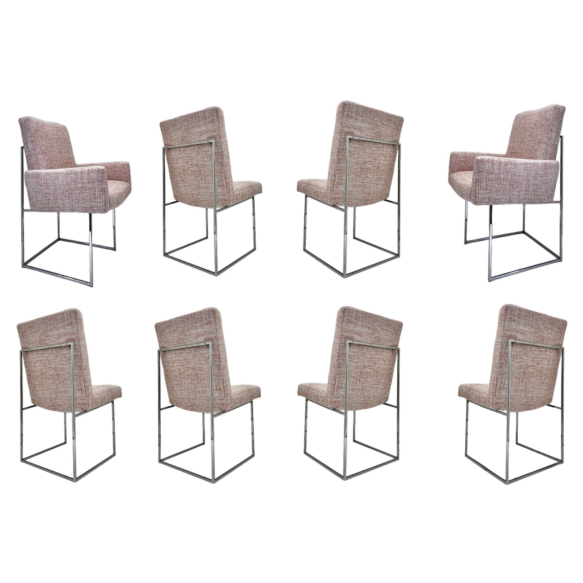 Set of Eight Chrome Thin Line Dining Chairs by Milo Baughman