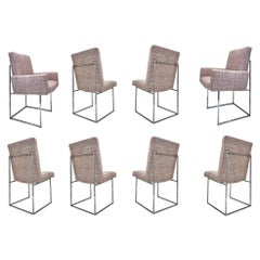 Vintage Set of Eight Chrome Thin Line Dining Chairs by Milo Baughman