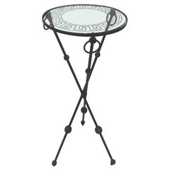 Iron Gueridon Table with Glass Top Etched with Greek Key Motif, c. 1930