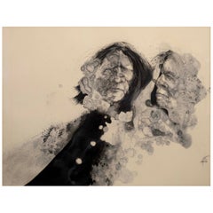 Paul Pletka Ghost Dancers signé 1970 Graphite et aquarelle sur papier encadrée