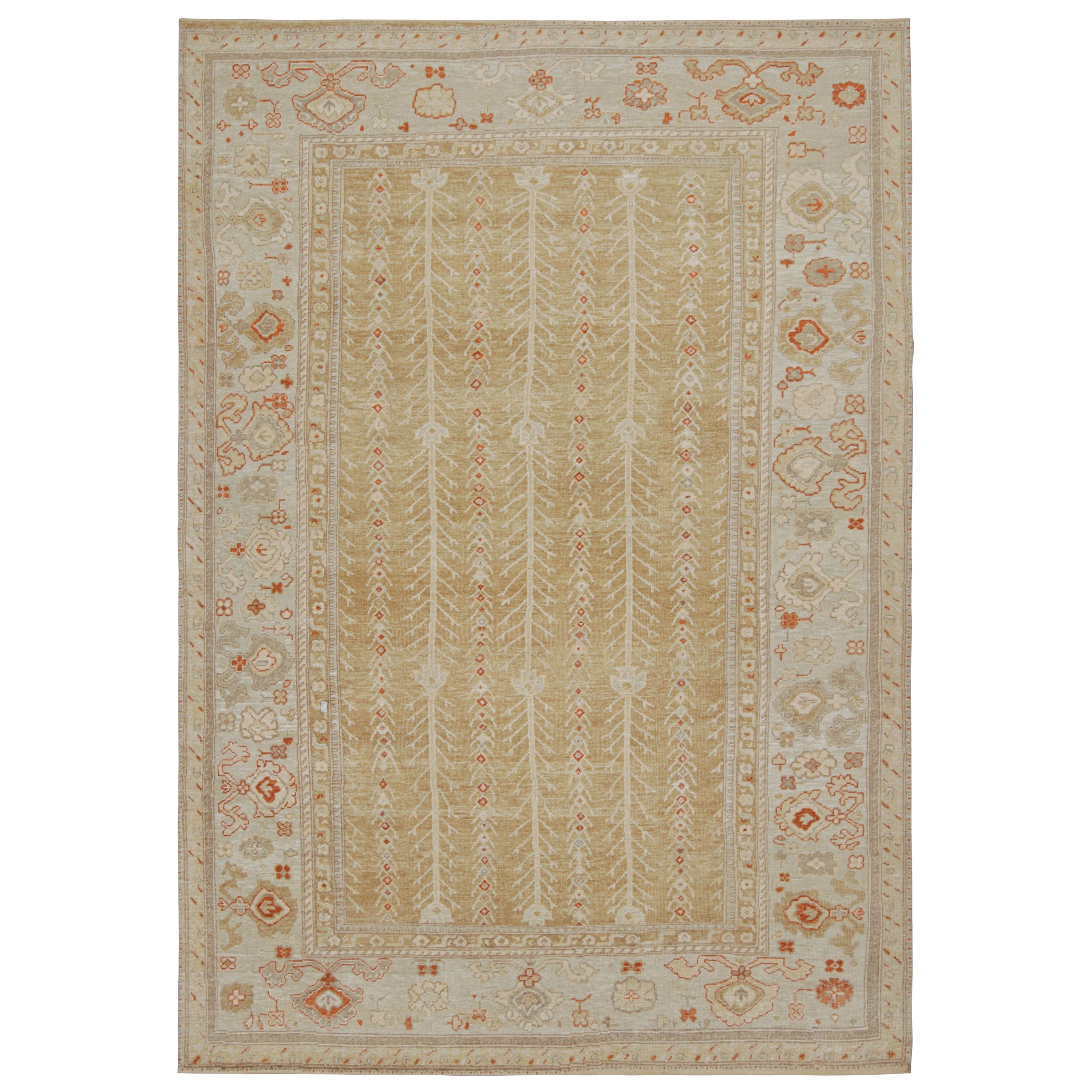 Rug & Kilim’s Oushak Style Rug in Gold and Gray with Floral Patterns