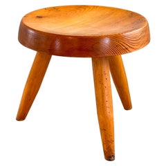 Vintage Charlotte Perriand Pine Wood 'Berger' Stool, France, 1960s 