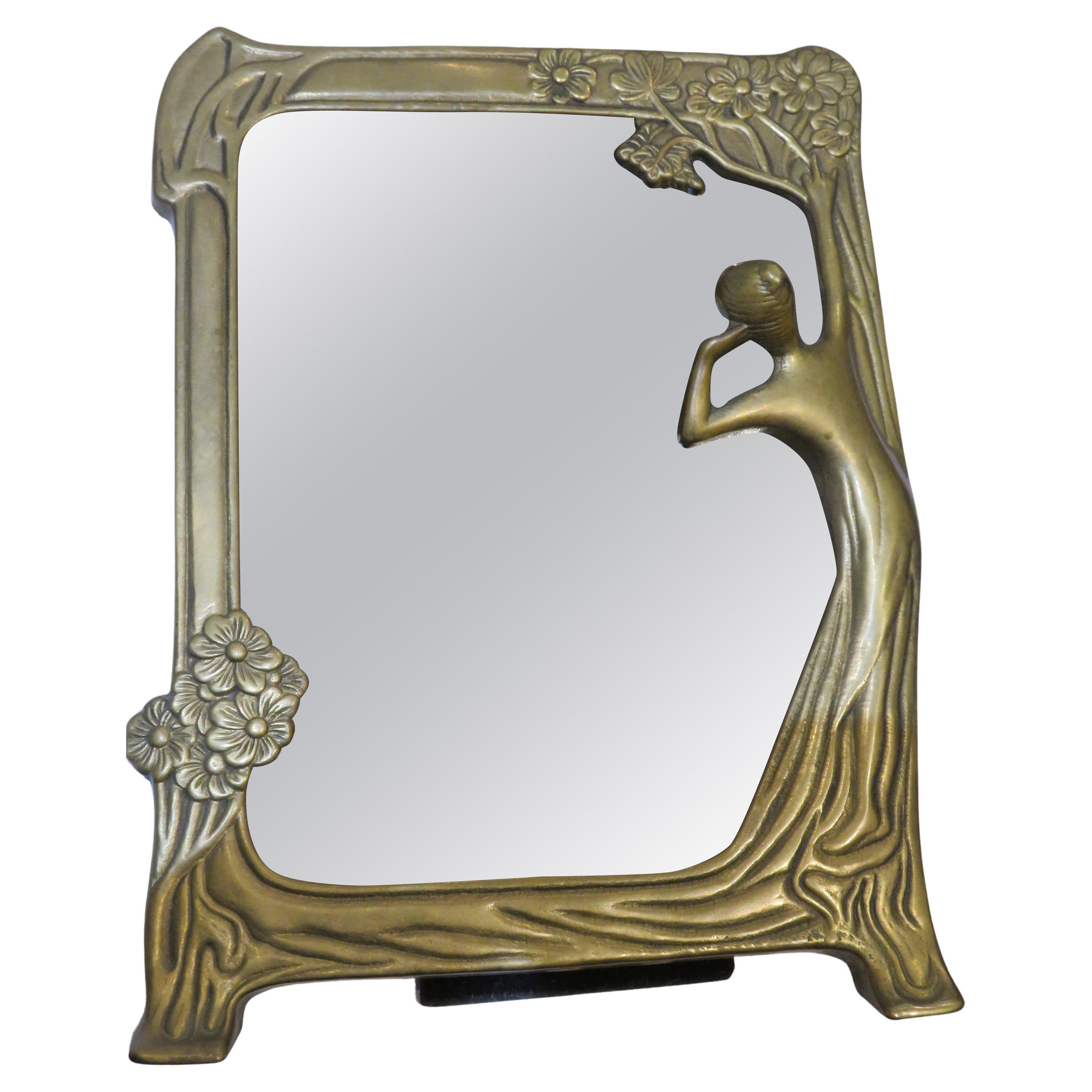 An Outstanding Bronze Art Deco Maiden Vanity Standing Mirror Tiffany Attributed For Sale