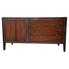 Used Mid Century Modern Drexel Credenza Cabinet With Chrome Toned Hardware.