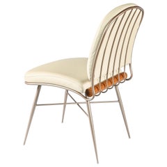 "Cuore" Chair in Matte Golden Carbon Steel, Upholstered in Leather Wood Detail