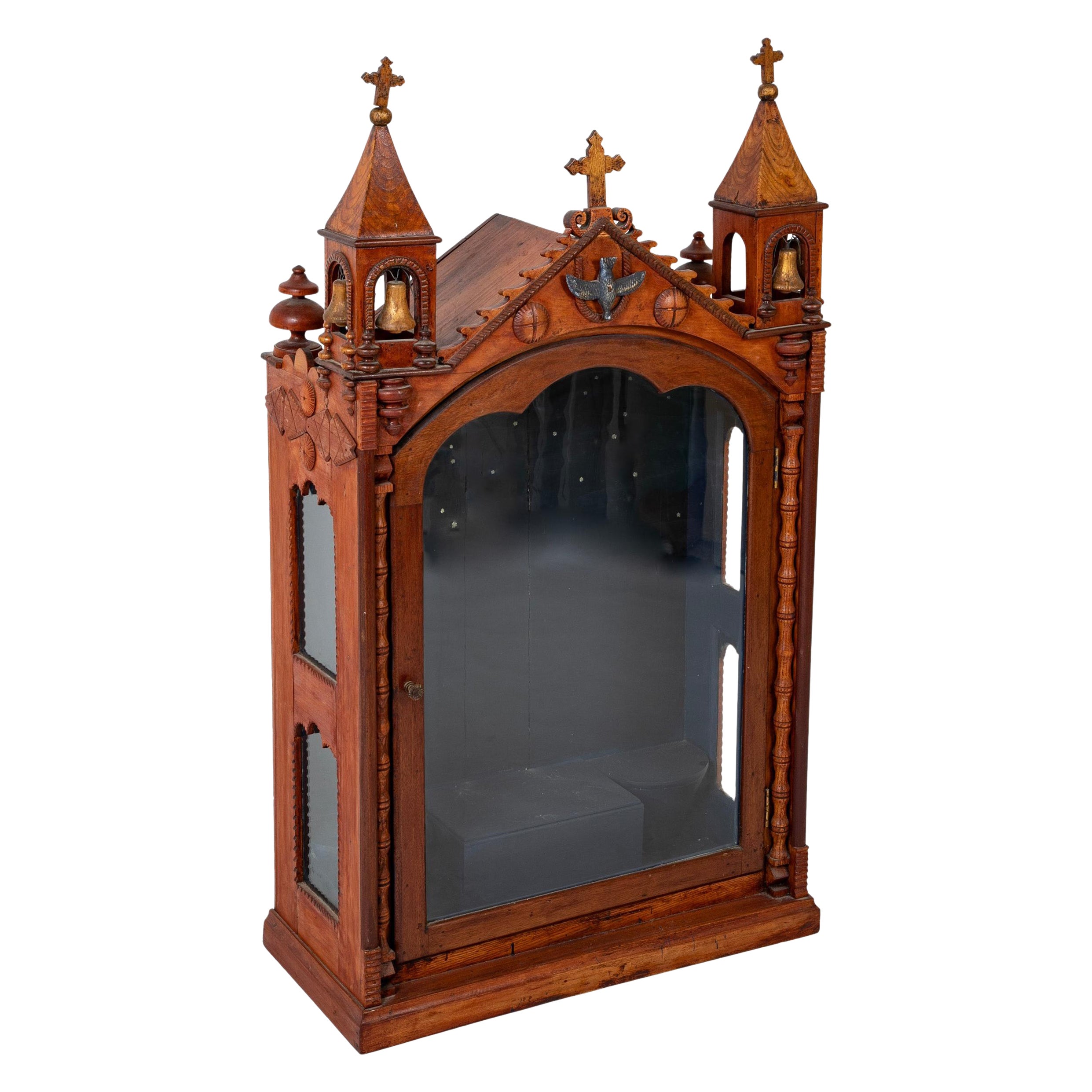 19th Century Spanish Colonial Santos Shrine With Gilt Wood