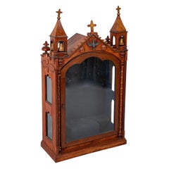 Antique 19th Century Spanish Colonial Santos Shrine With Gilt Wood