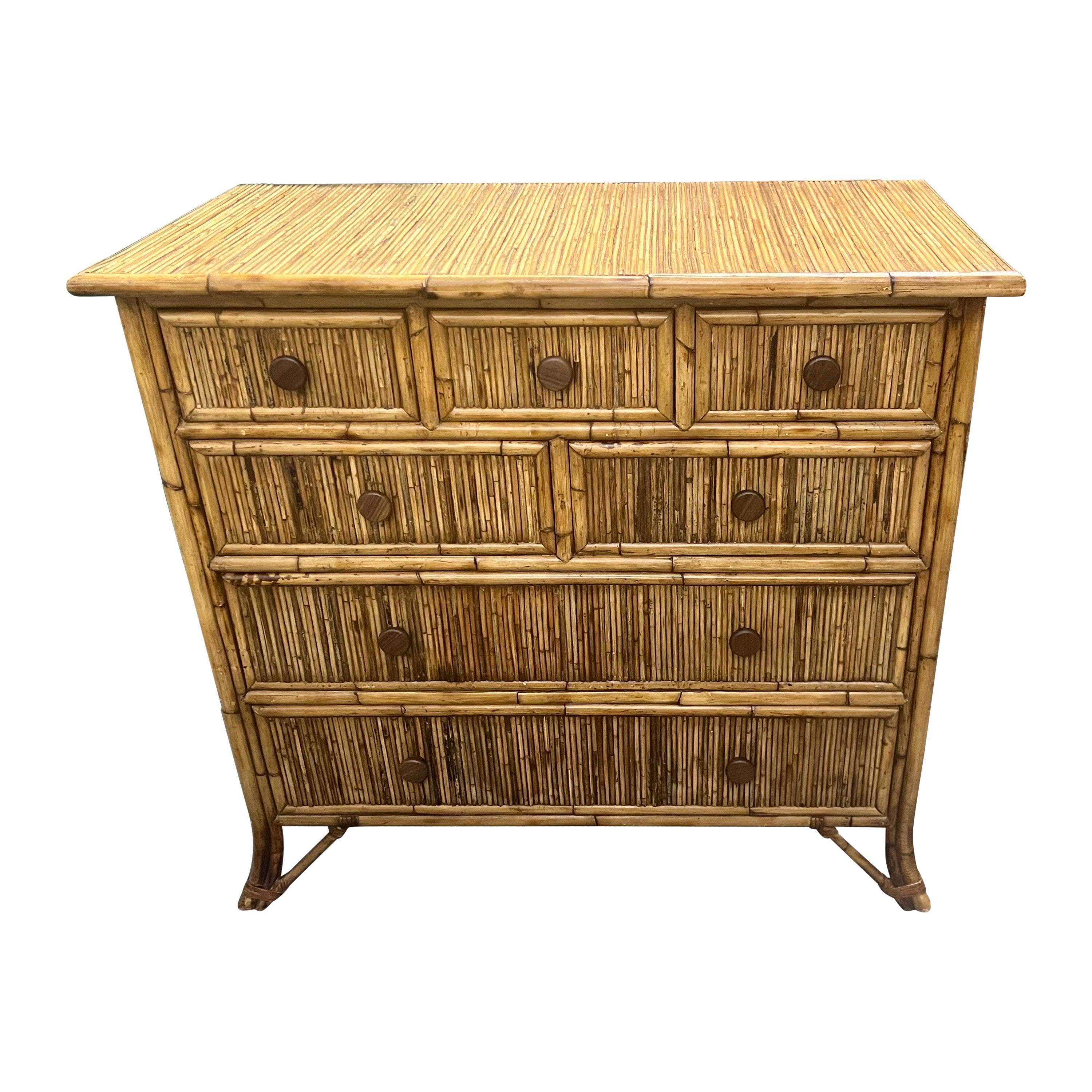 Baker Furniture Split Reed Bamboo 7 Drawer Chest For Sale