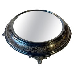 French Vanity Plateaux Mirror - Tray in Engraved Silver Plate, 1920s