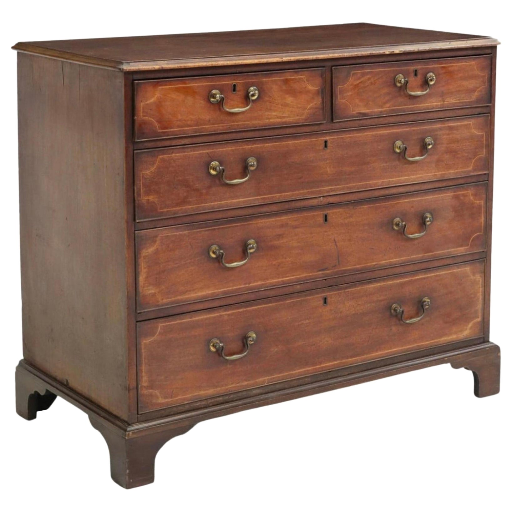 English 18th C. Georgian Period Inlaid Mahogany Chest of Drawers For Sale