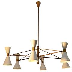 Vintage Italian Hour Glass Shaped Chandelier in Cream and Brass