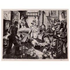 Antique Peggy Bacon Pencil Signed Etching, 1929 - Congenial Scene