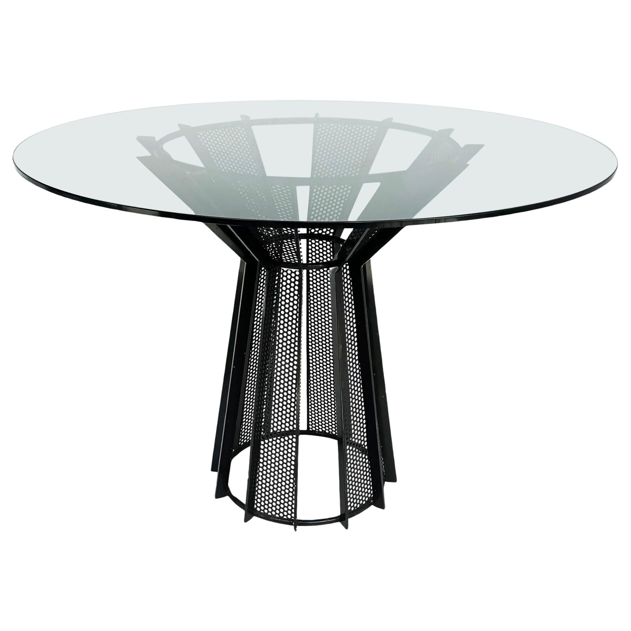 James De Wulf Metal Harvest Dining Table Base, Glass Top For Sale