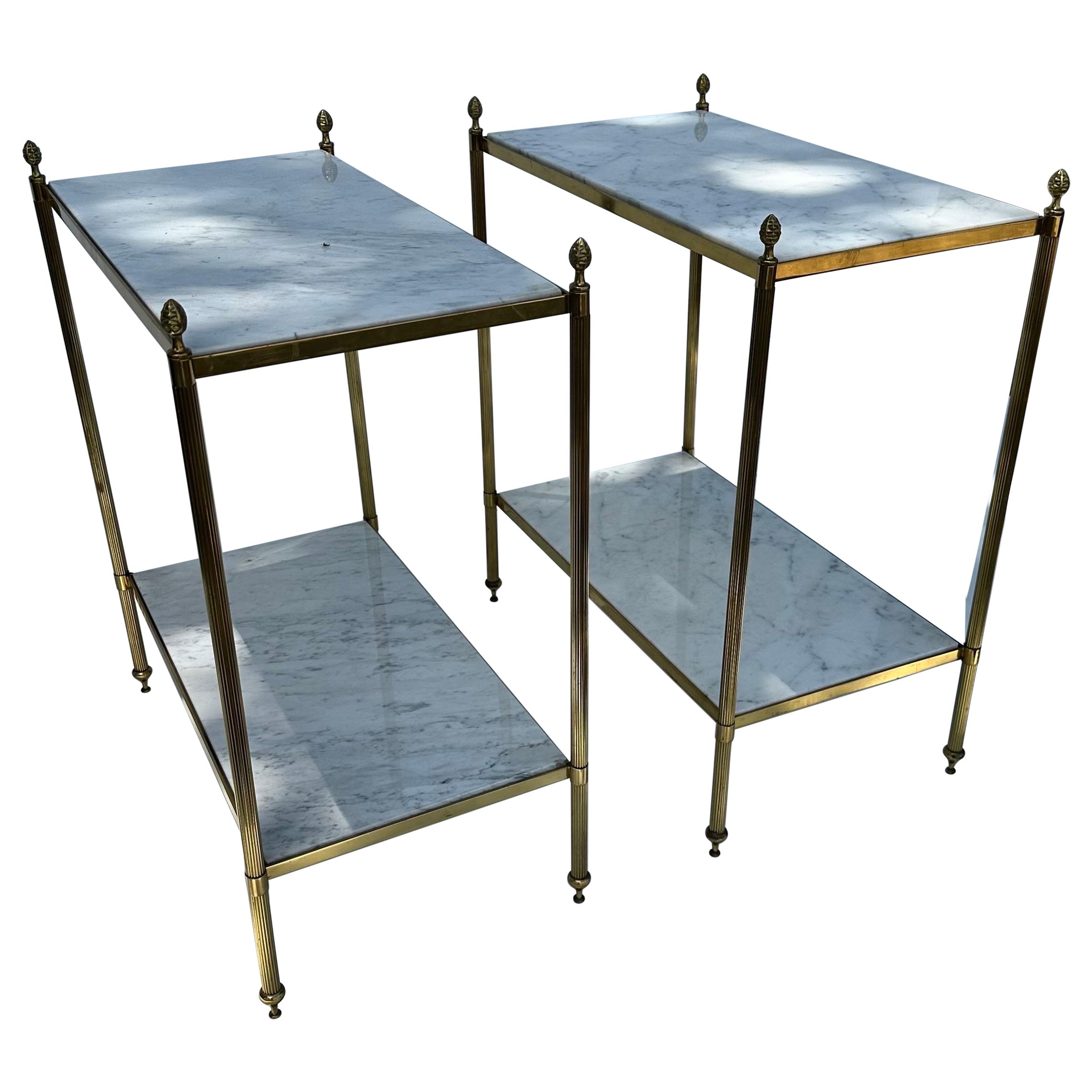 Pair of Maison Jansen Brass and Carrara Marble Side Table  For Sale