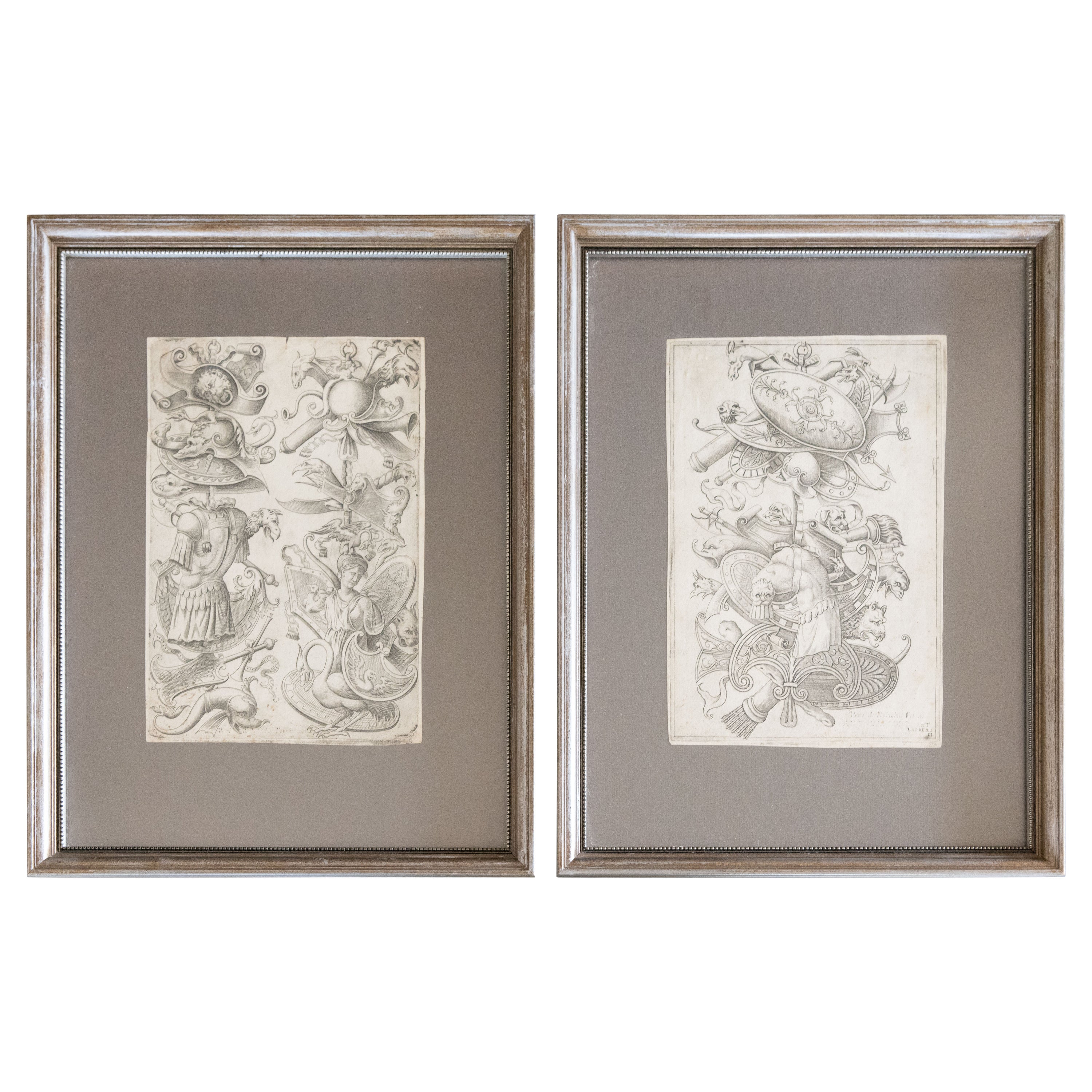 Set of 2 Framed Antique Italian Neoclassical 1553 Engravings by Antonio Lafreri For Sale