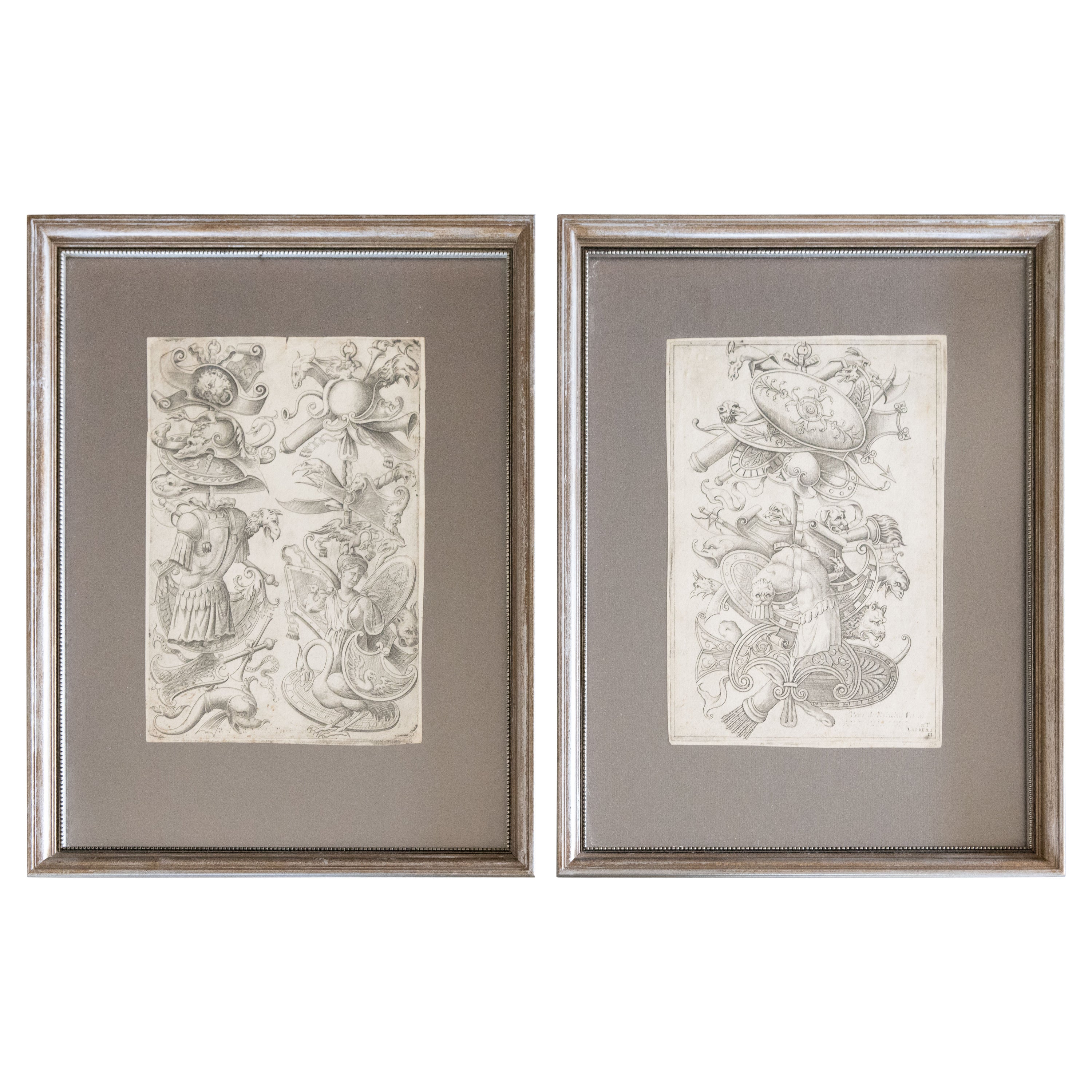 Set di 2 incisioni antiche incorniciate di Antonio Lafreri, in stile neoclassico italiano del 1553 in vendita