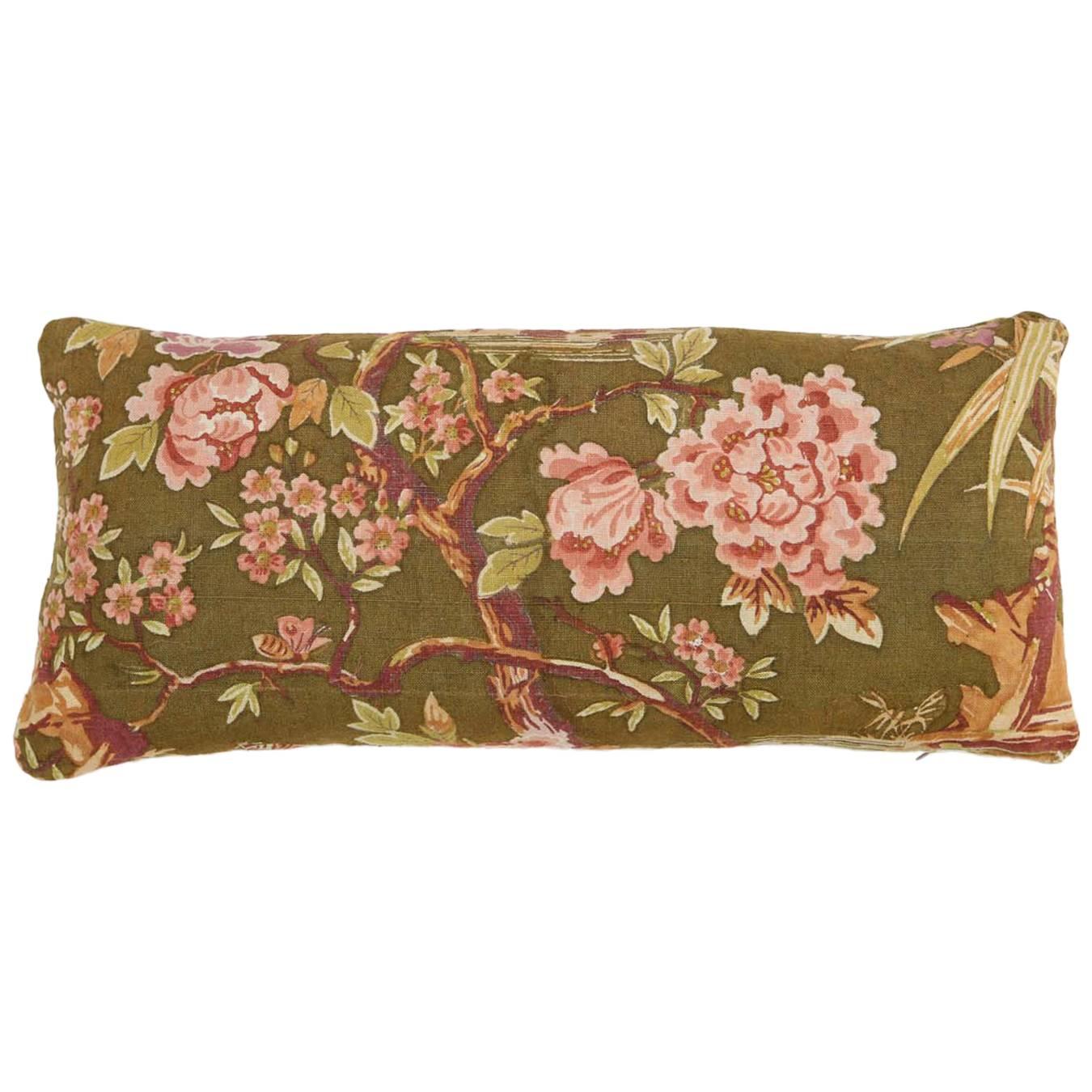 Double-Sided Floral Linen Pillow 11 x 27  For Sale