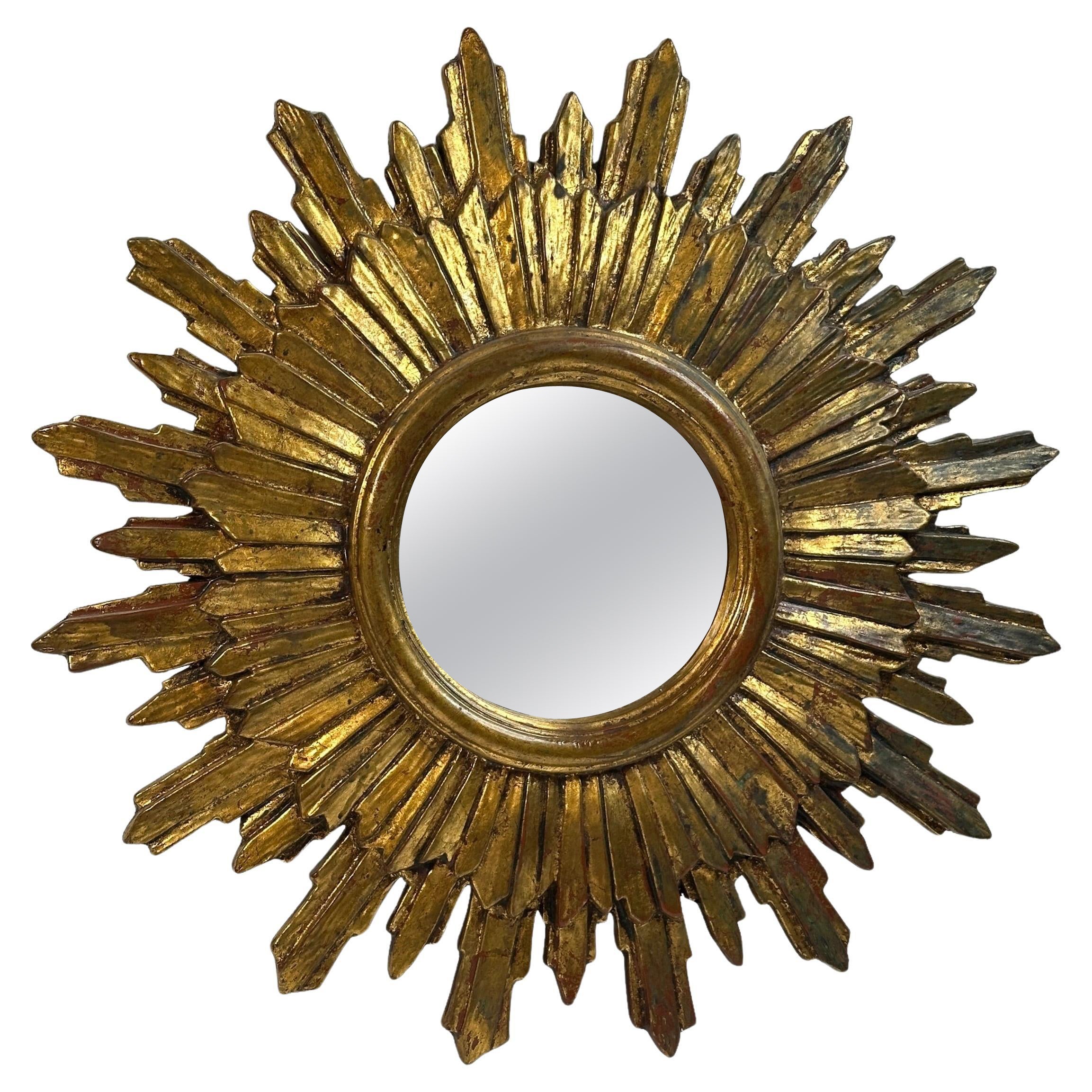 Beautiful Starburst Sunburst Gilded Wood Mirror Italy, circa 1950s