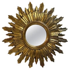 Retro Beautiful Starburst Sunburst Gilded Wood Mirror Italy, circa 1950s