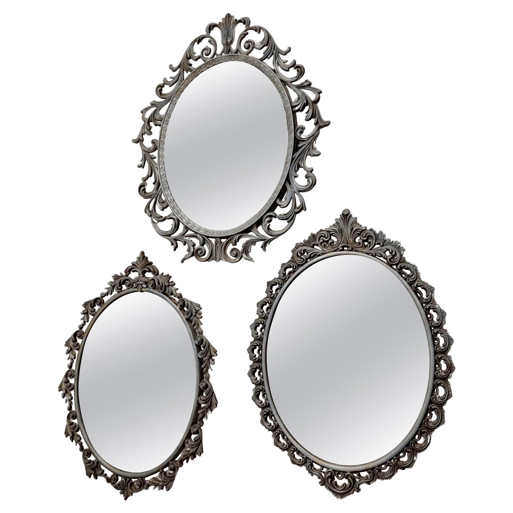 Ensemble de trois miroirs muraux en argent, Italie, années 60