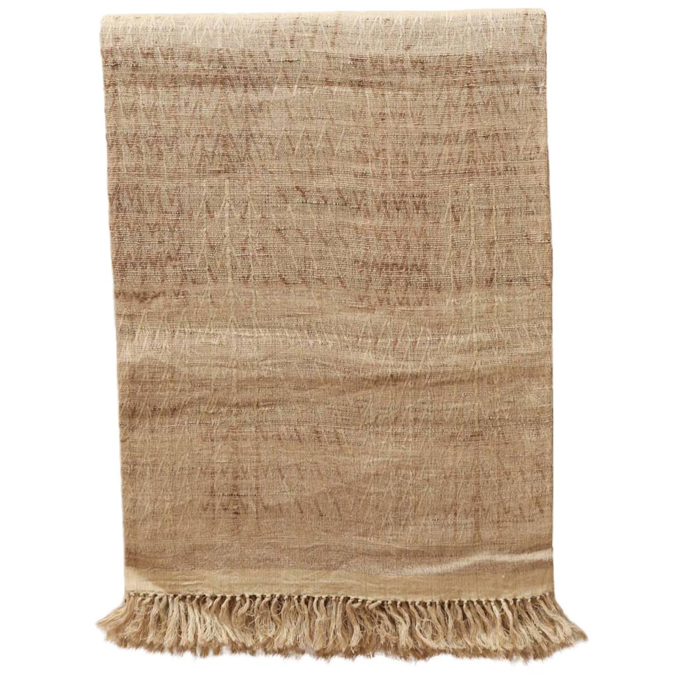 Indian HandWoven Bedcover.  Oatmeal and Light Brown.  Linen and Raw Silk. For Sale