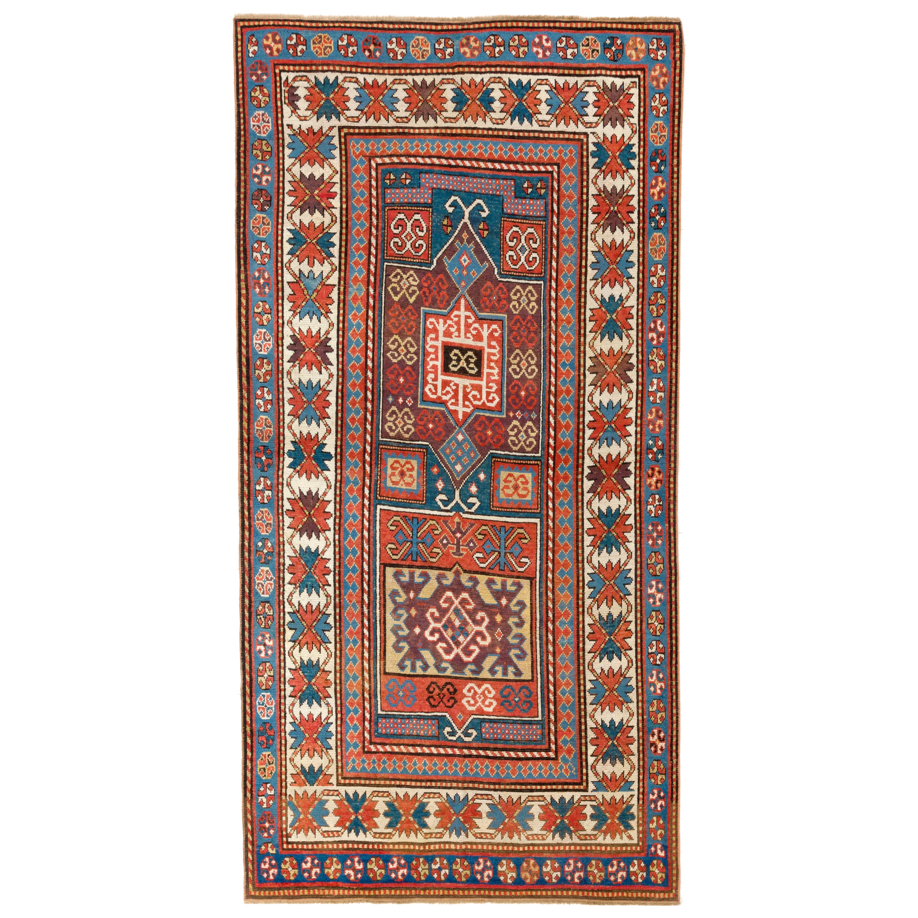 Antiker kaukasischer Kazak-Teppich mit 4x8 Fuß, Südkaukasus, um 1875 im Angebot