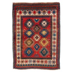 4.6x6.5 Ft Antiker kaukasischer Kazak-Teppich. circa 1860. Originaler, guter Originalzustand