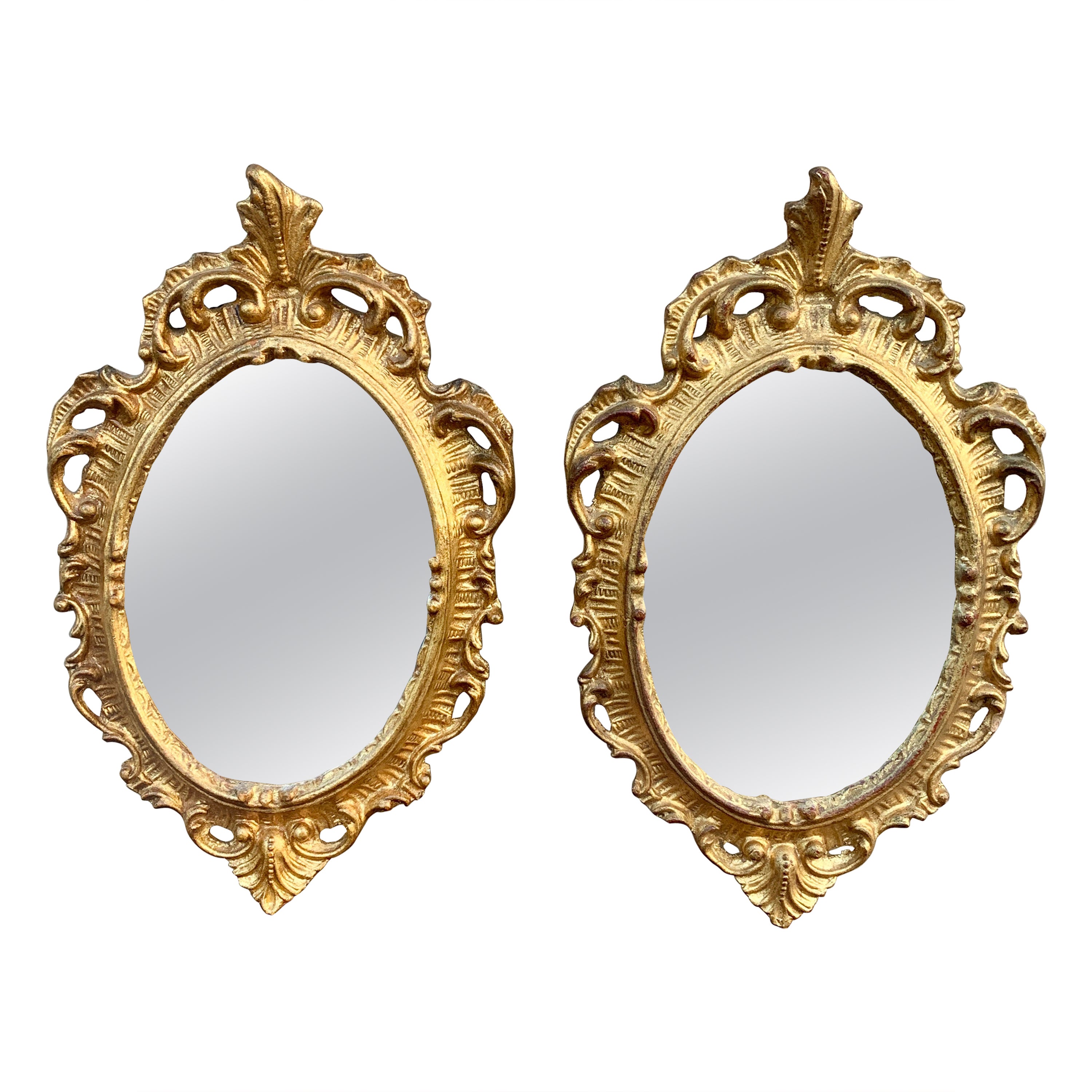 Italian Florentine Baroque Gold Giltwood Wall Mirrors, Pair For Sale