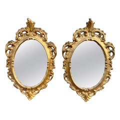 Vintage Italian Florentine Baroque Gold Giltwood Wall Mirrors, Pair