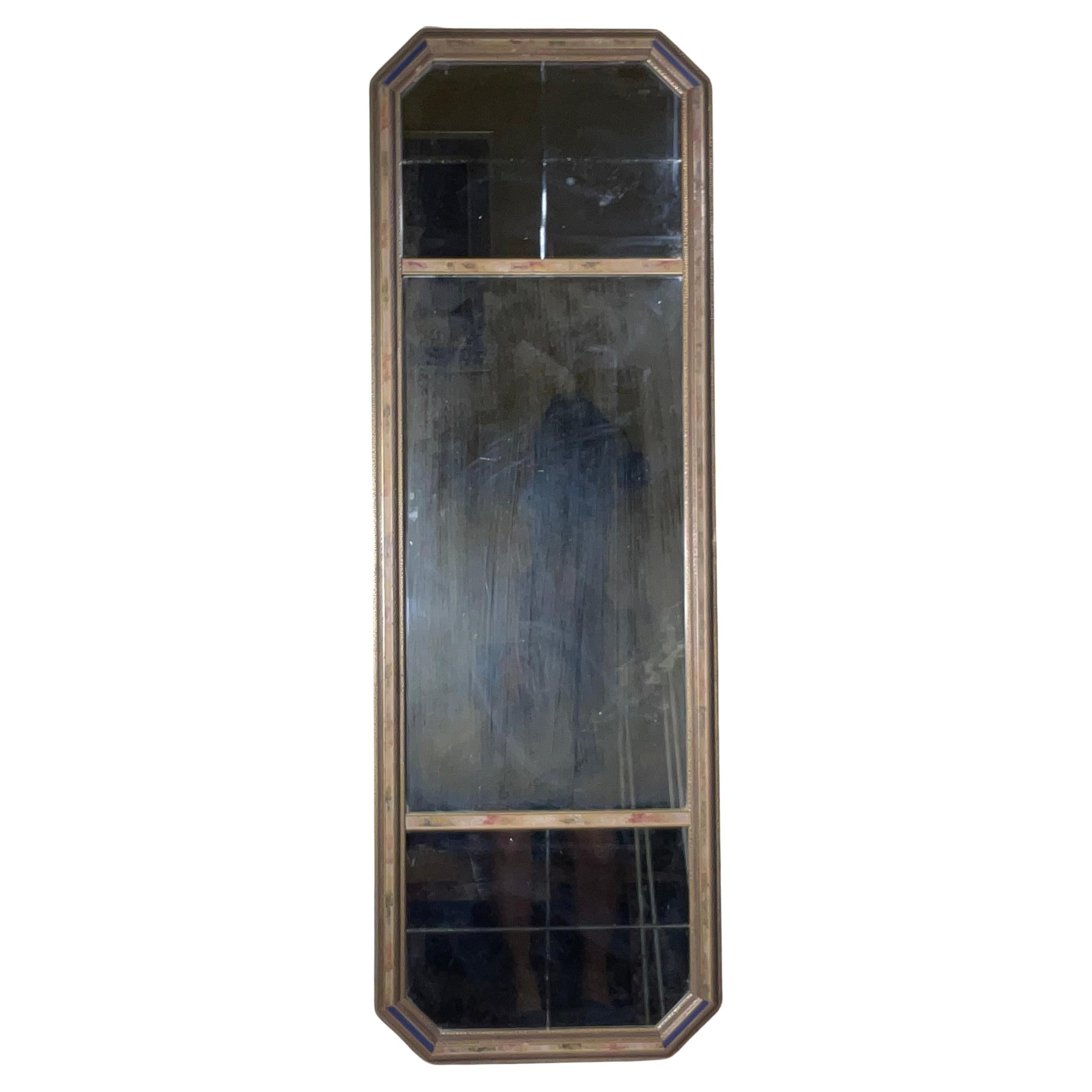 Narrow  Elegant Neoclassical Style Italian Hand Painted Mirror with Aged Glass For Sale