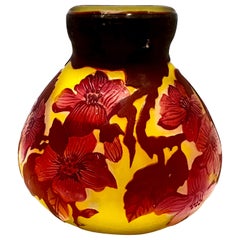Antique Emile Galle Cameo Glass Windowpane Floral Art Noveau Vase Vessel
