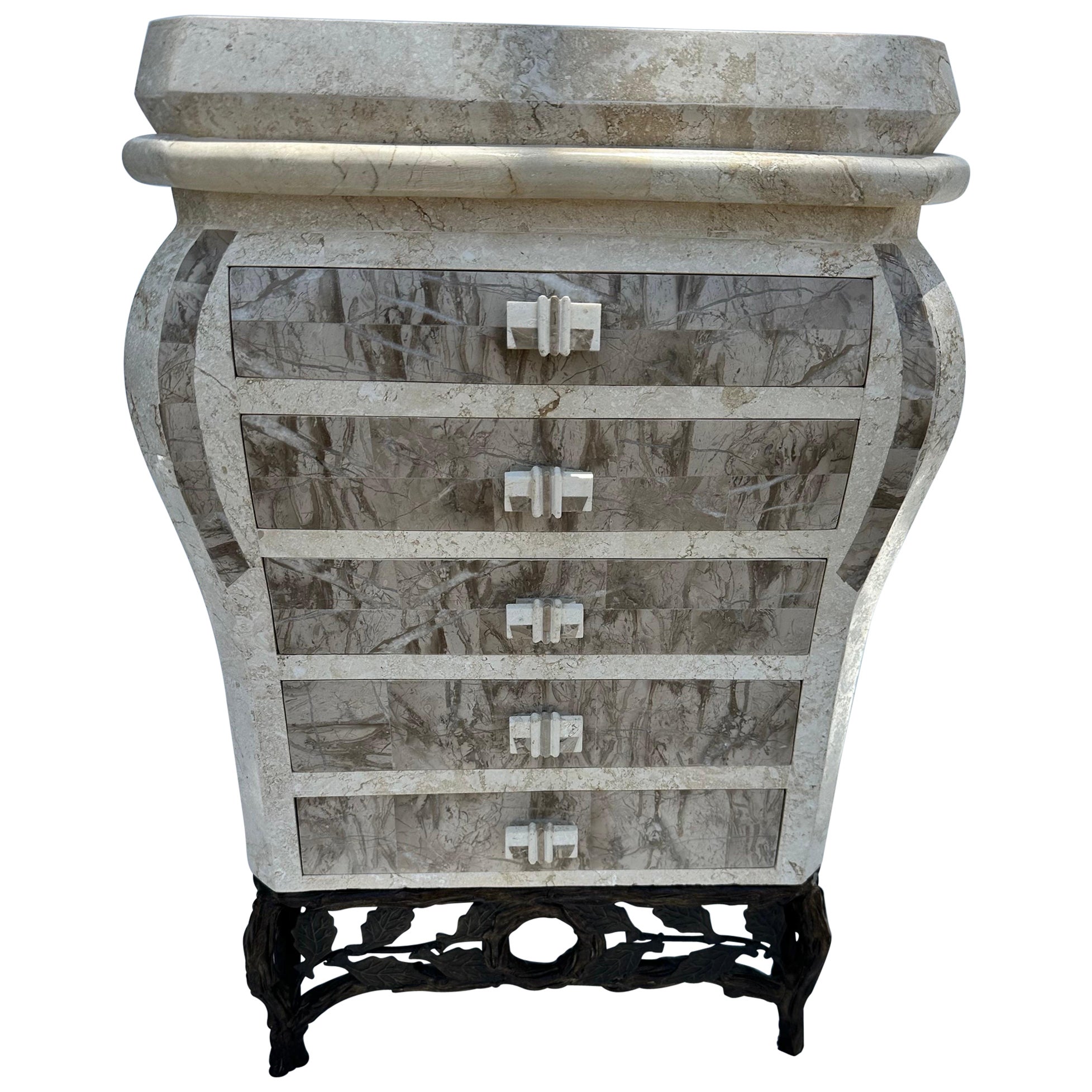 Maitland Smith  tessellated marble 5 drawers petite Commode. For Sale