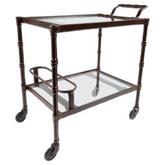 Jacques Adnet : Brown topstitched bar cart c.1950/60
