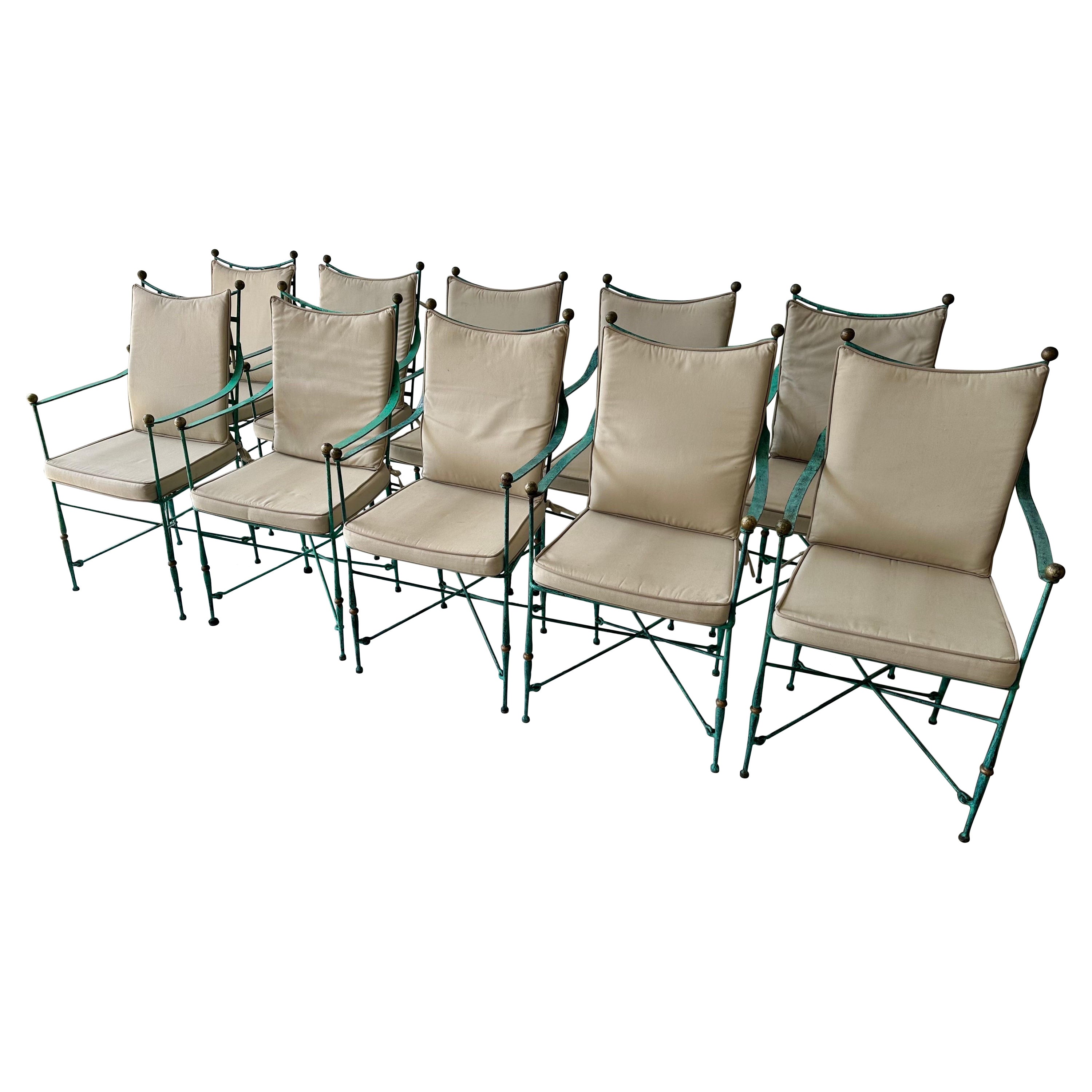 Set of 10 Maison Jansen  Style wrought  iron Armchair  For Sale