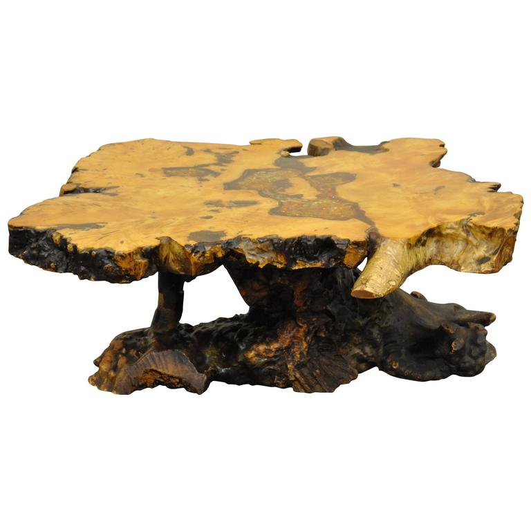 An Original Star Dust Burlwood Co California Redwood Free Form California Redwood Free Form Coffee Table For