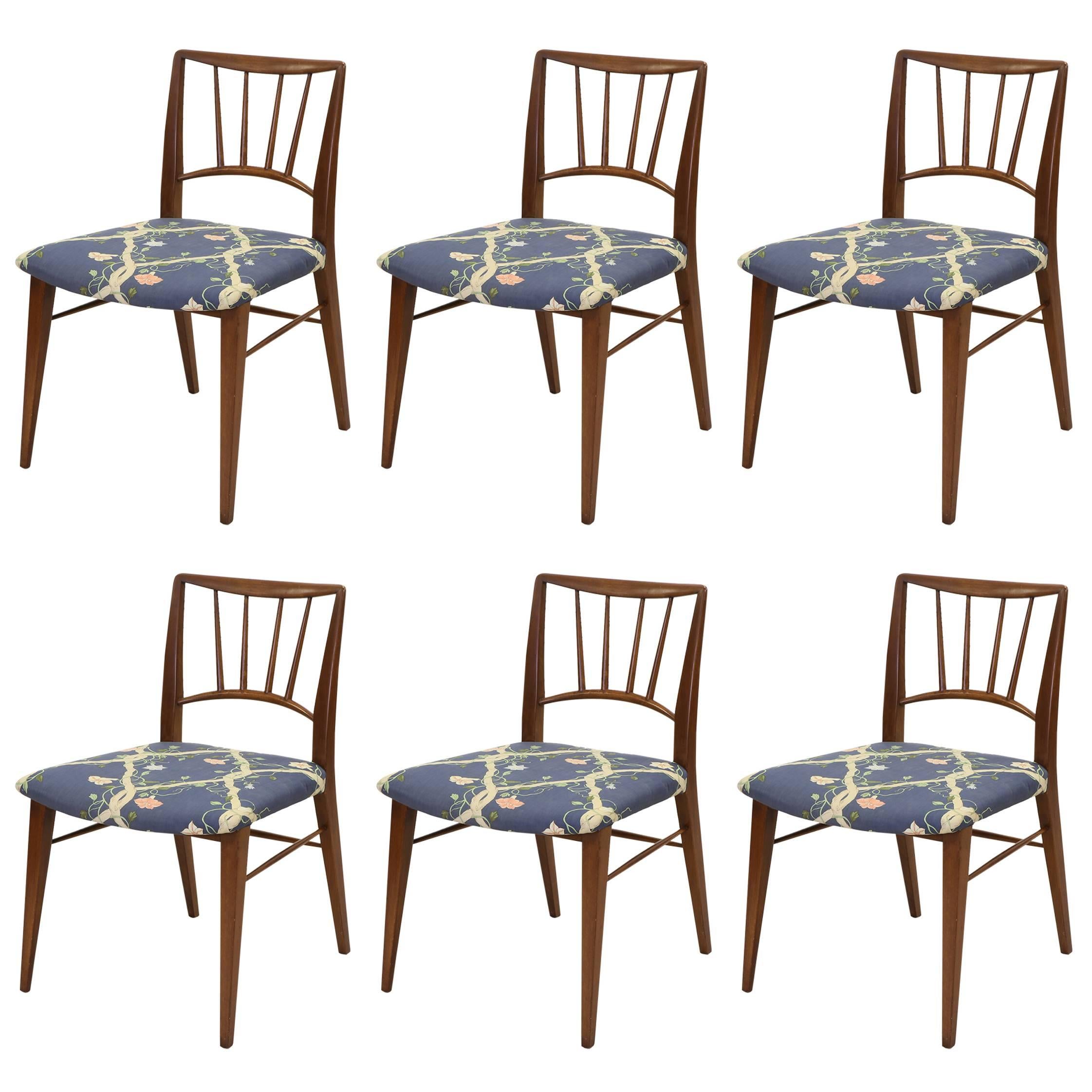 Set of Six Walnut Dining Chairs by Edward Wormley for Dunbar 