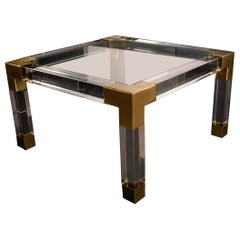 Jonathan Adler Lucite Clear Acrylic with Brushed Brass Corners Coffee Table